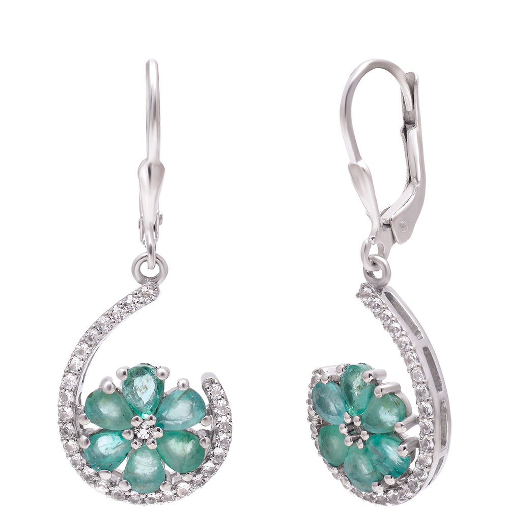 Pendientes de Plata con Esmeralda de Brasil y Topacio Blanco 2 