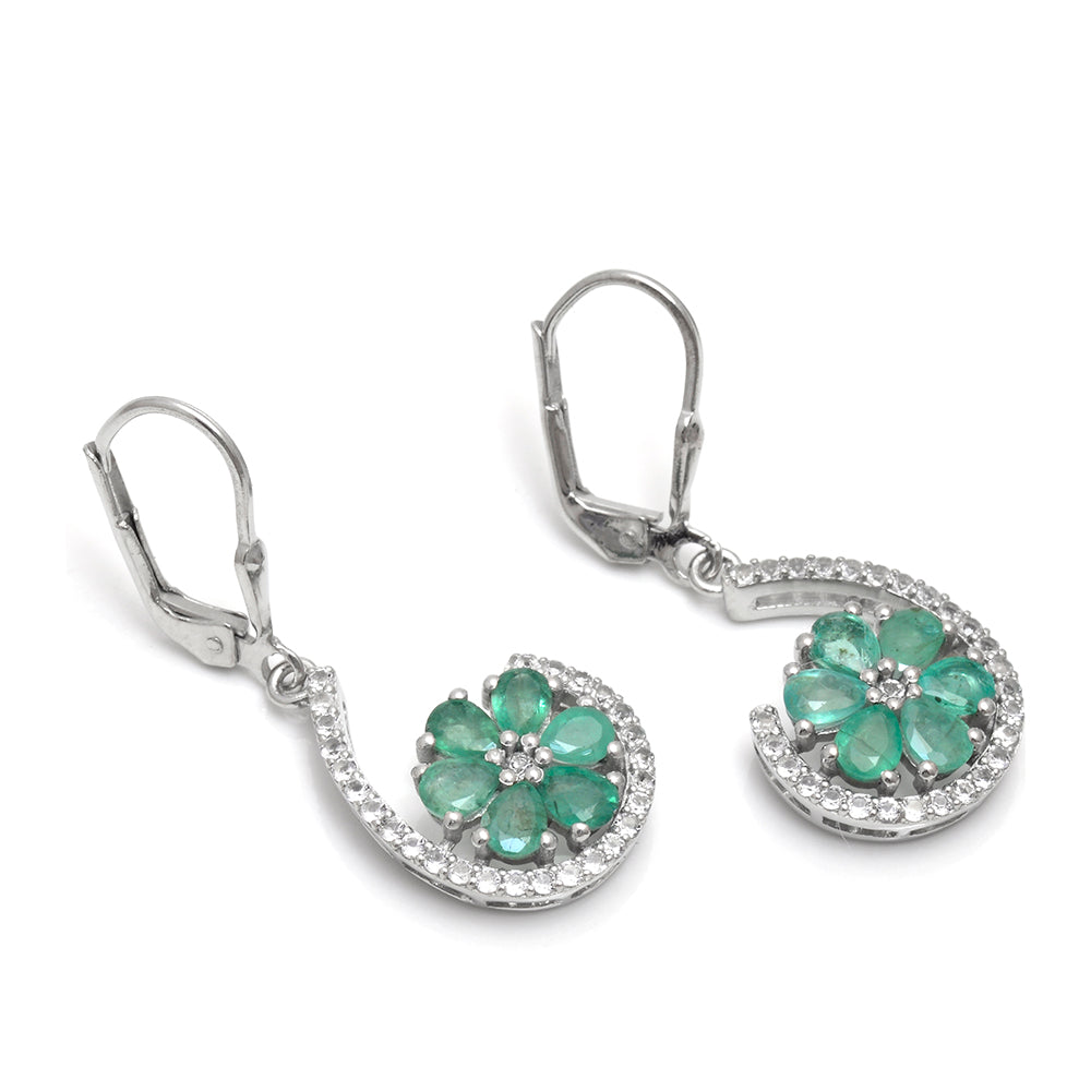Pendientes de Plata con Esmeralda de Brasil y Topacio Blanco 3 