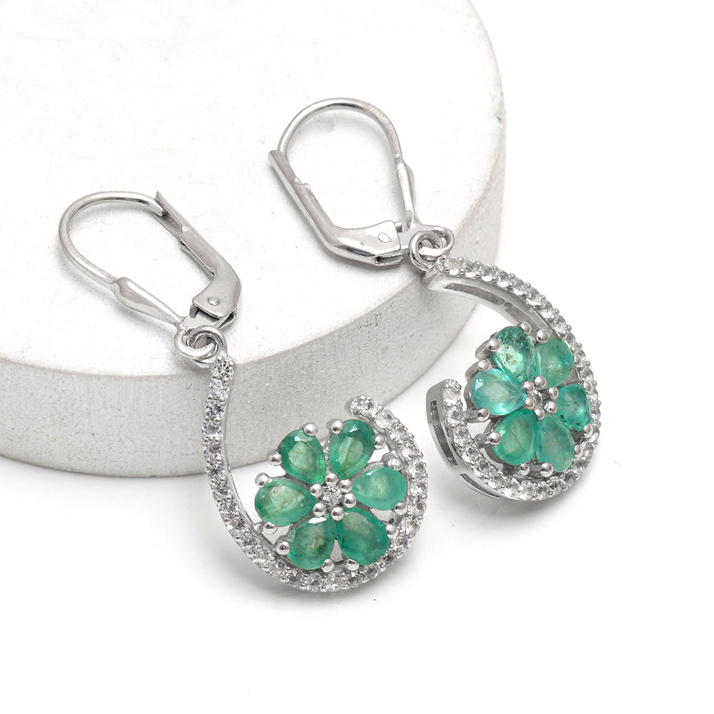 Pendientes de Plata con Esmeralda de Brasil y Topacio Blanco 1 