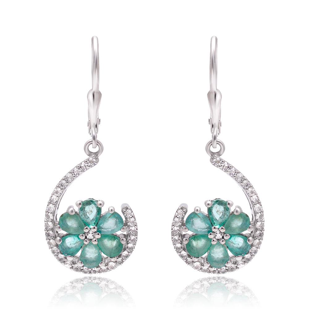 Pendientes de Plata con Esmeralda de Brasil y Topacio Blanco 5 