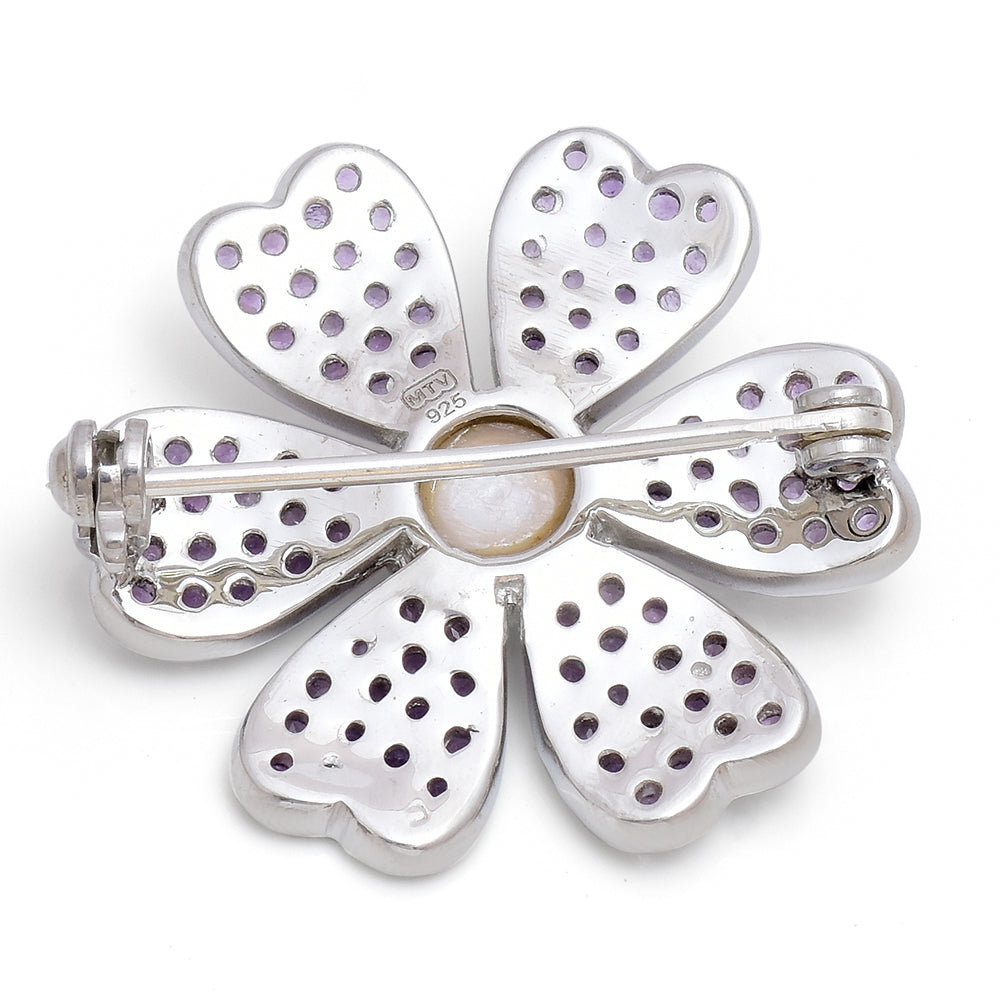 Broche de Plata con Amatista de Marruecos y Perla blanca de agua dulce 3 