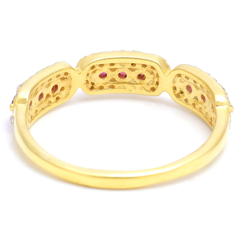 Anillo de Plata Bañada en Oro con Rubí de Madagascar y Topacio Blanco 3 
