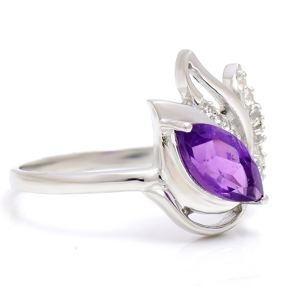 Anillo de Plata con Amatista de Marruecos y Topacio Blanco
