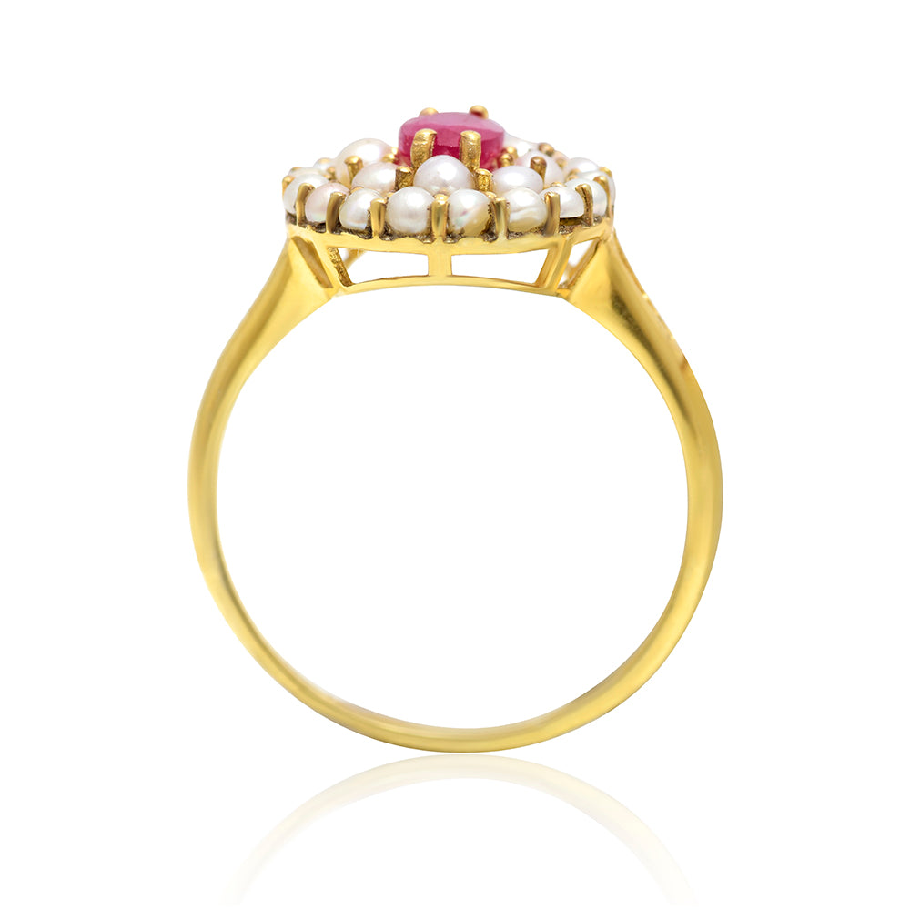 Anillo de Plata Bañada en Oro con Rubí de Madagascar y Perla blanca de agua dulce 2 
