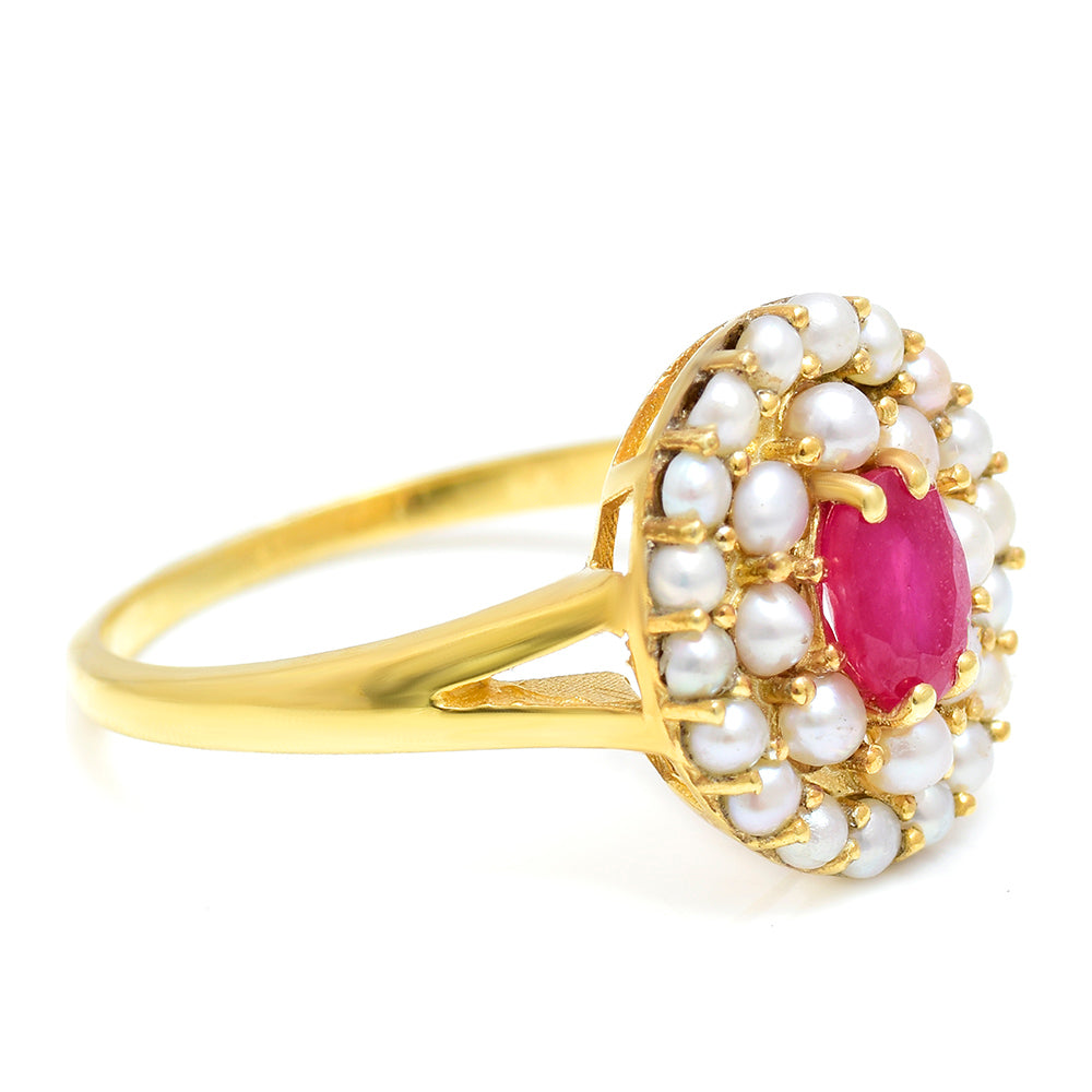 Anillo de Plata Bañada en Oro con Rubí de Madagascar y Perla blanca de agua dulce 4 