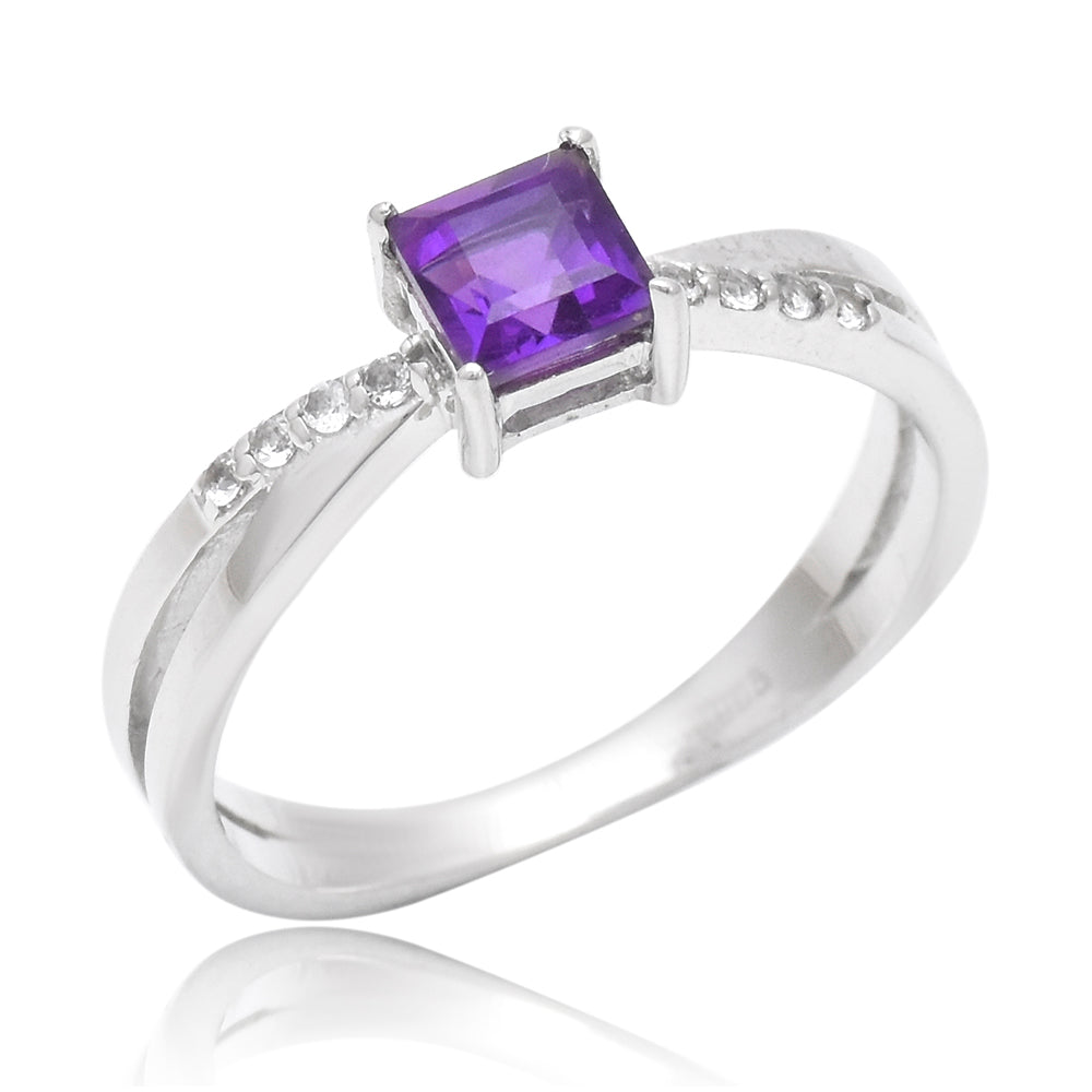 Anillo de Plata con Amatista de Marruecos y Topacio Blanco