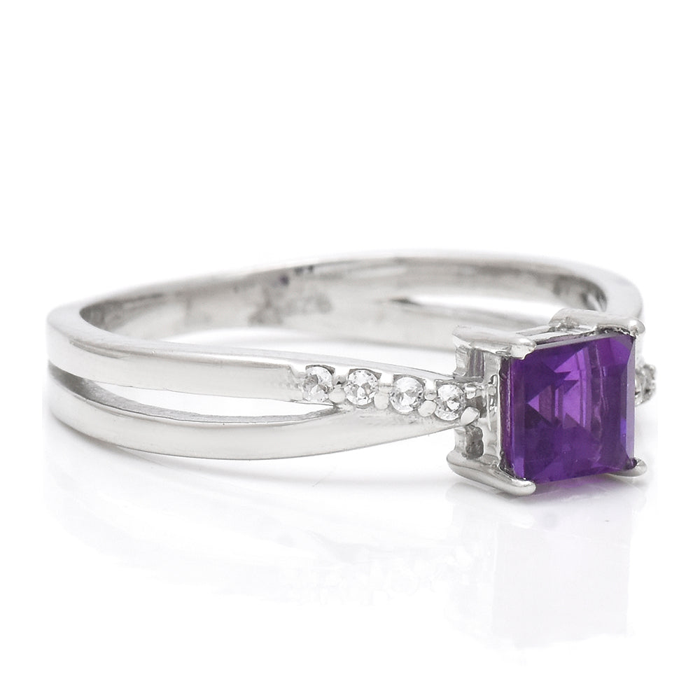 Anillo de Plata con Amatista de Marruecos y Topacio Blanco