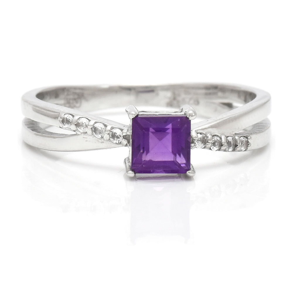 Anillo de Plata con Amatista de Marruecos y Topacio Blanco