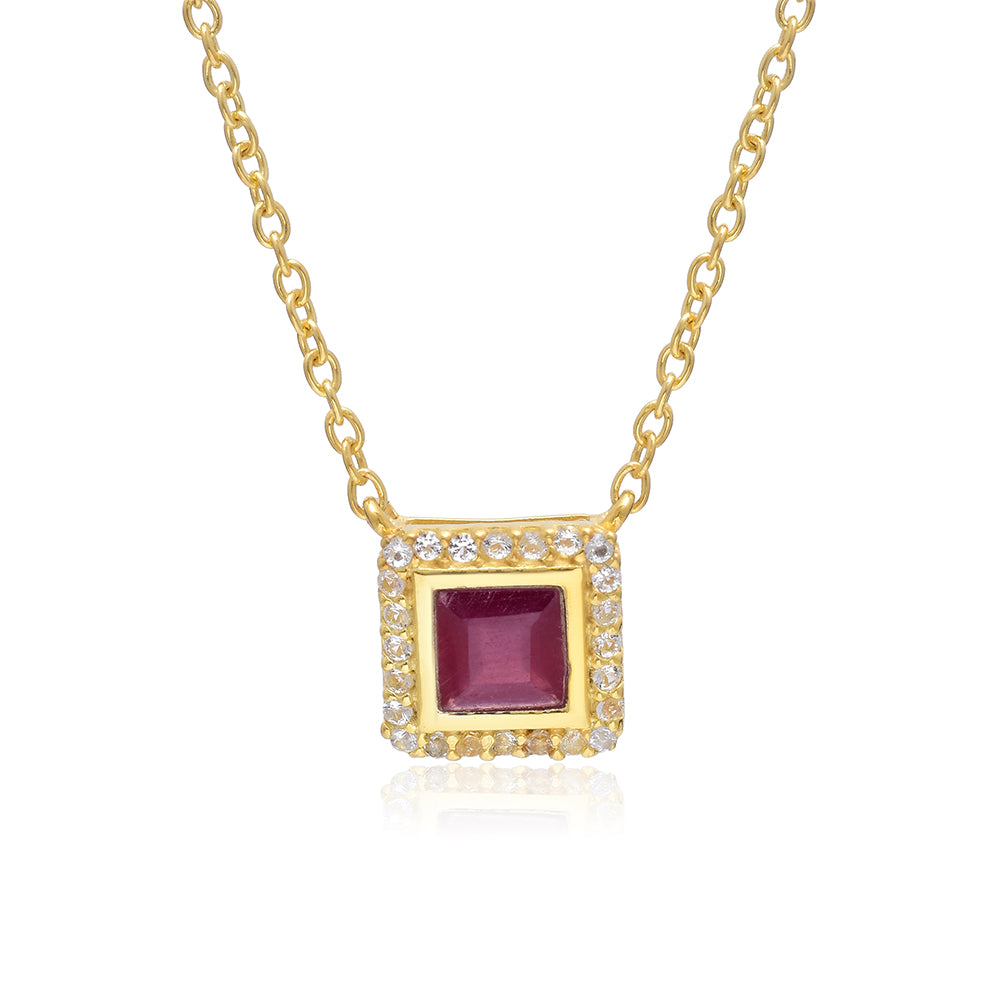 Collar de Plata Bañada en Oro con Rubí de Madagascar y Topacio Blanco 2 