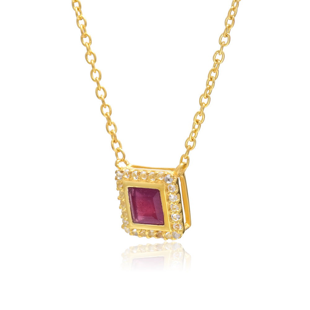 Collar de Plata Bañada en Oro con Rubí de Madagascar y Topacio Blanco
