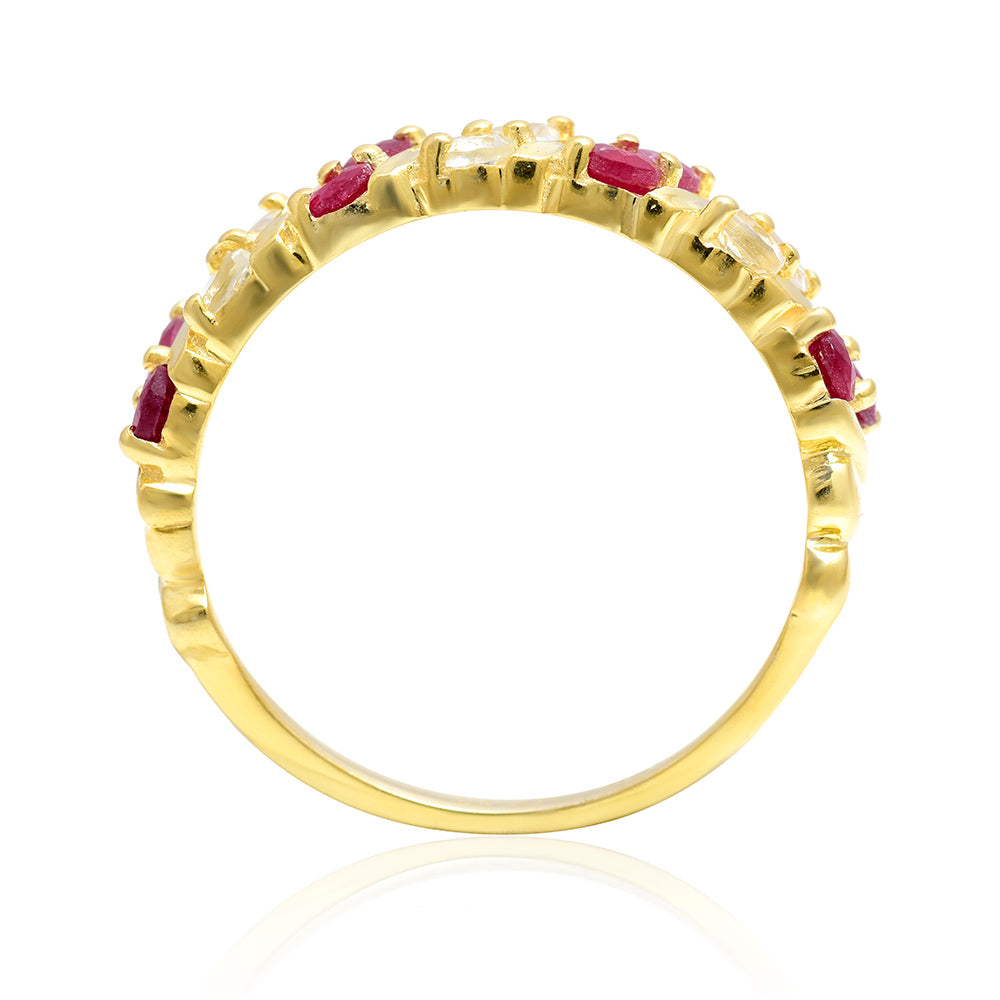 Anillo de Plata Bañada en Oro con Rubí de Madagascar y Topacio Blanco 4 