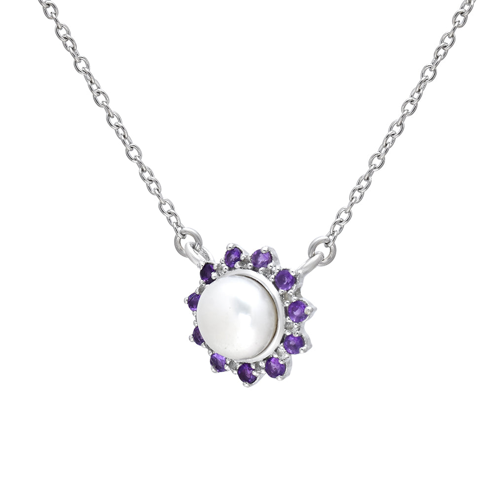 Collar de Plata con Amatista de Marruecos y Perla blanca de agua dulce
