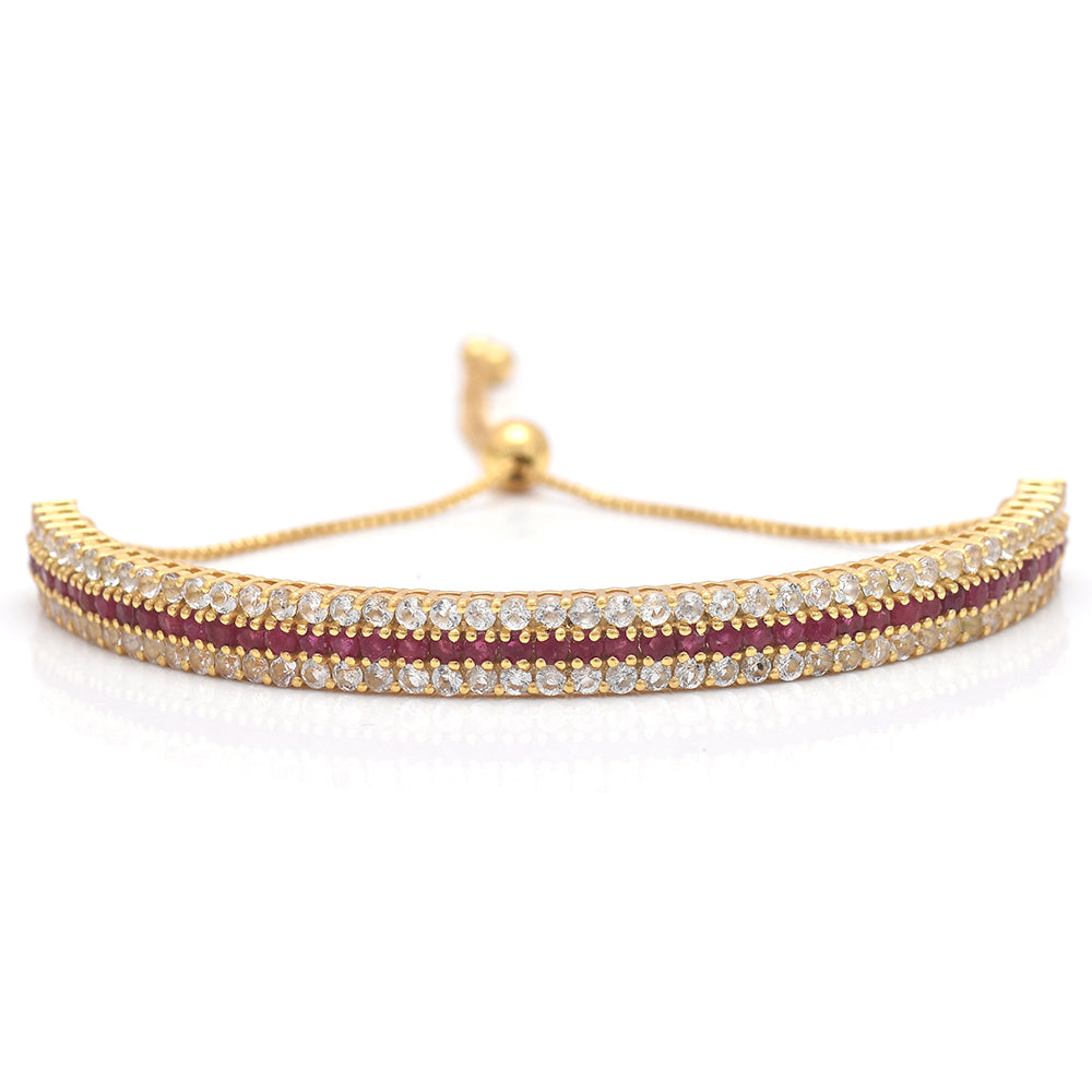 Pulsera de Plata Bañada en Oro con Rubí de Madagascar y Topacio Blanco 1 