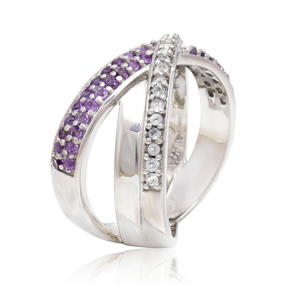 Anillo de Plata con Amatista de Marruecos y Topacio Blanco