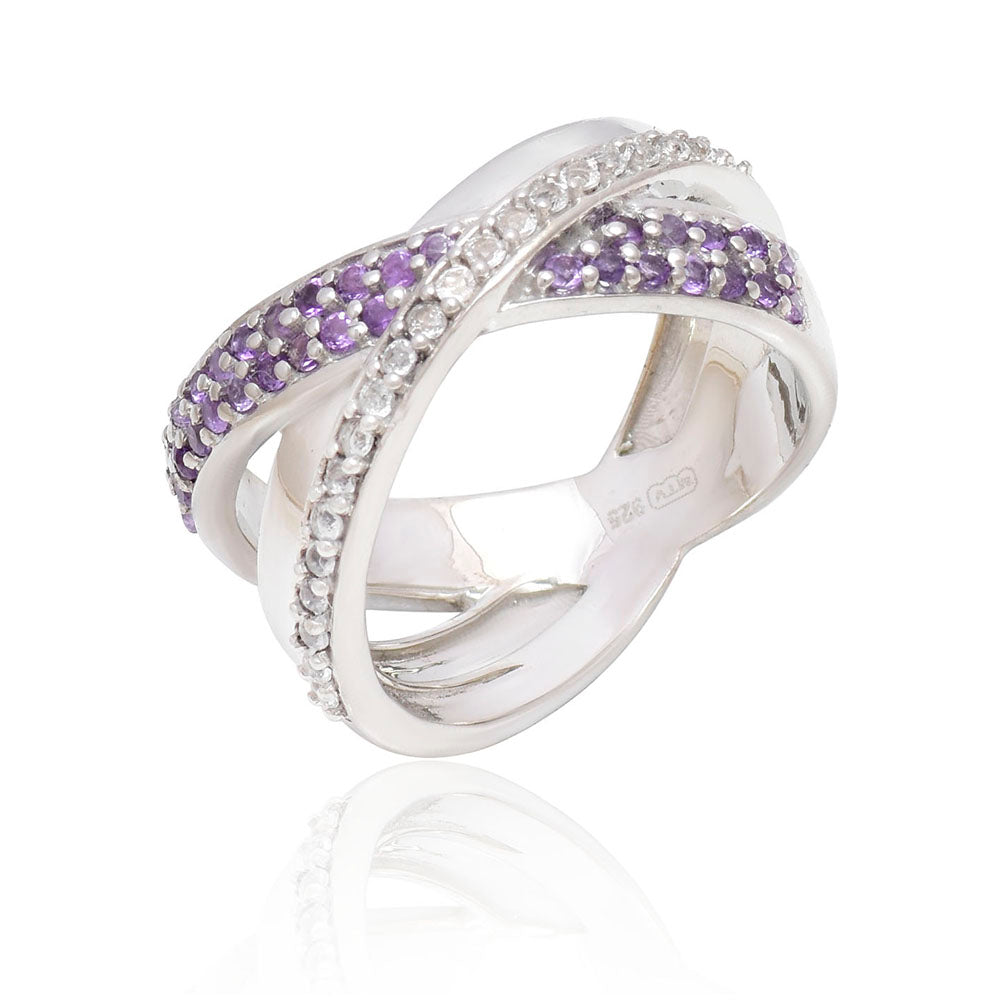 Anillo de Plata con Amatista de Marruecos y Topacio Blanco