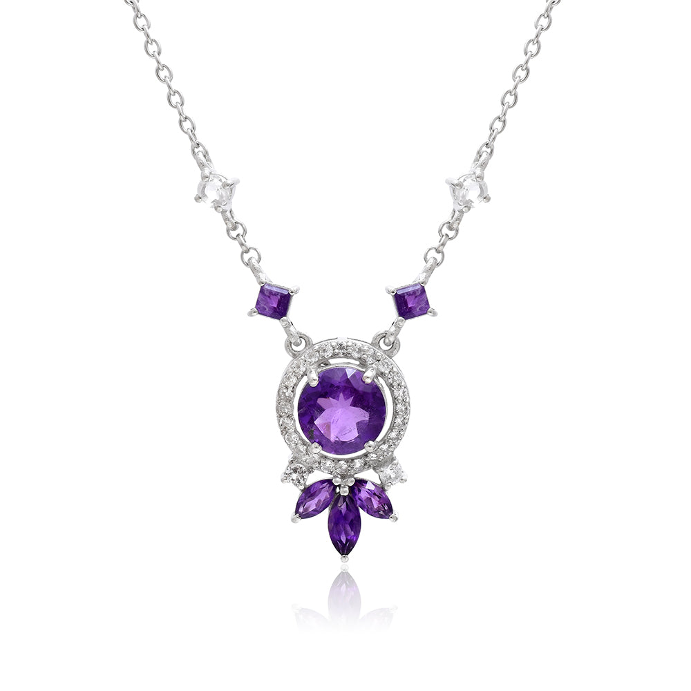 Collar de Plata con Amatista de Marruecos y Topacio Blanco