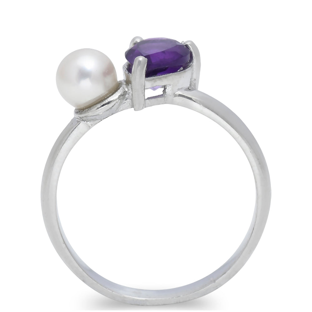 Anillo de Plata con Amatista de Marruecos y Perla blanca de agua dulce 4 