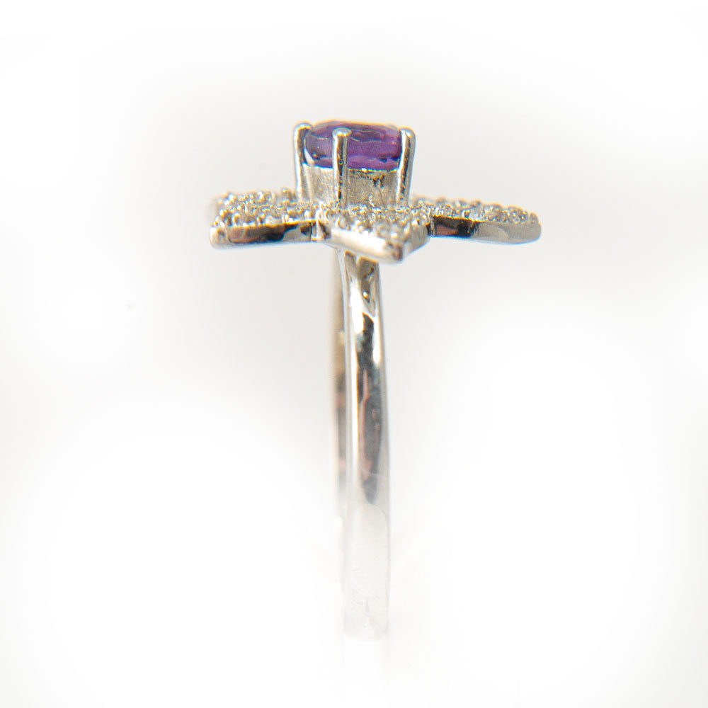 Anillo de Plata con Amatista de Marruecos y Topacio Blanco