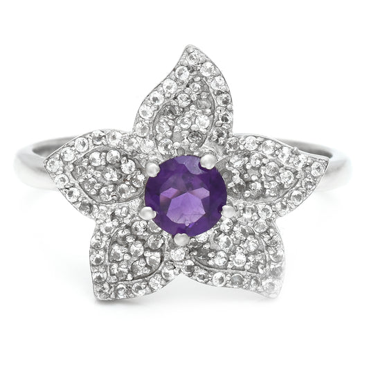 Anillo de Plata con Amatista de Marruecos y Topacio Blanco
