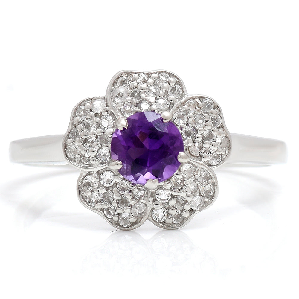 Anillo de Plata con Amatista de Marruecos y Topacio Blanco