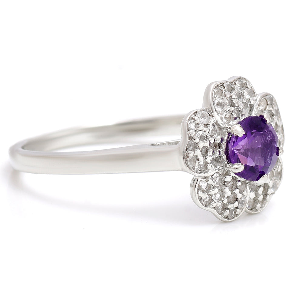 Anillo de Plata con Amatista de Marruecos y Topacio Blanco