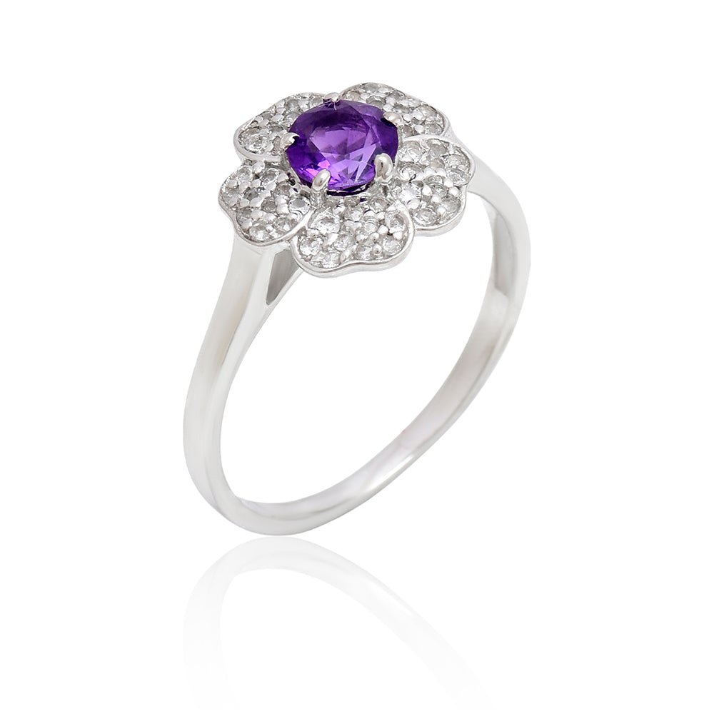 Anillo de Plata con Amatista de Marruecos y Topacio Blanco 4 