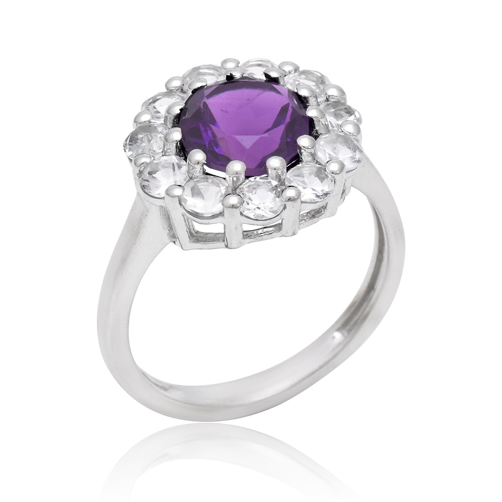Anillo de Plata con Amatista de Marruecos y Topacio Blanco 1 