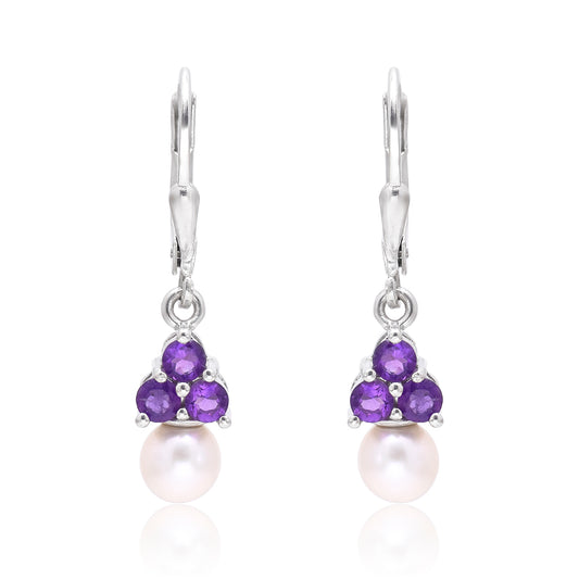 Pendientes de Plata con Amatista de Marruecos y Perla blanca de agua dulce