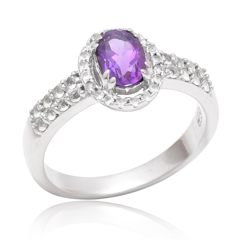 Anillo de Plata con Amatista de Marruecos y Topacio Blanco