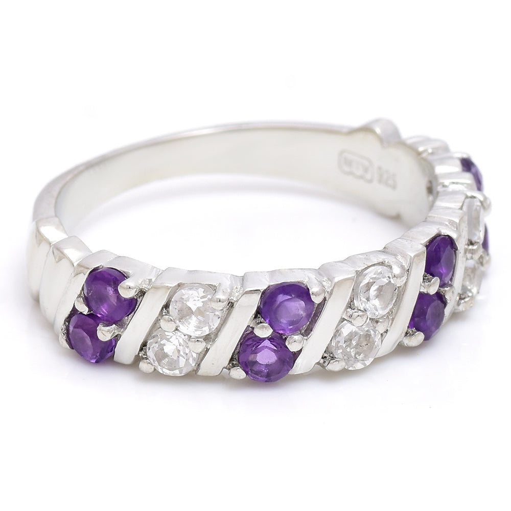 Anillo de Plata con Amatista de Marruecos y Topacio Blanco 2 