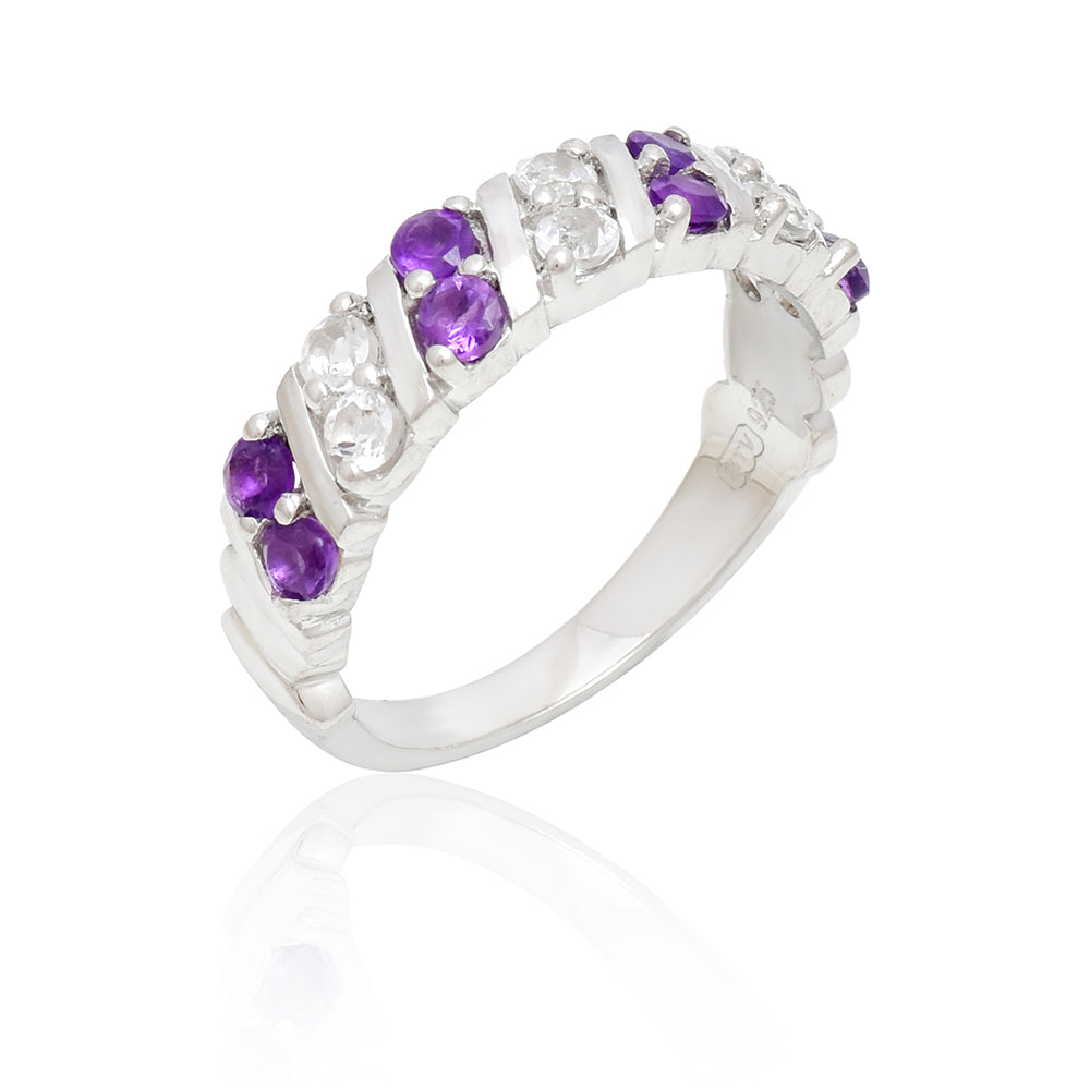 Anillo de Plata con Amatista de Marruecos y Topacio Blanco
