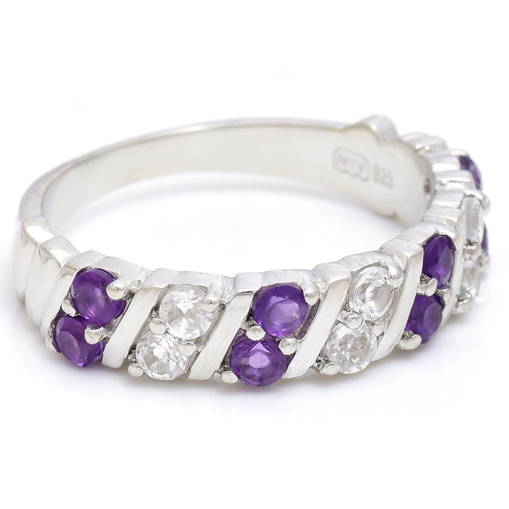 Anillo de Plata con Amatista de Marruecos y Topacio Blanco