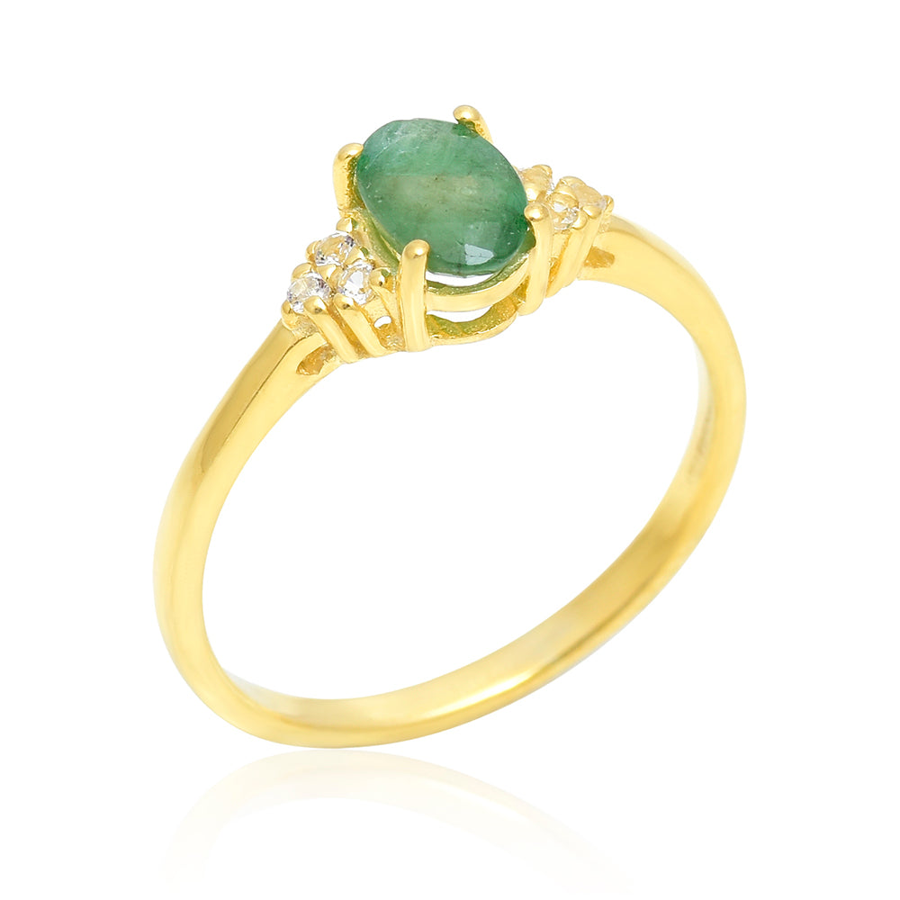 Anillo de Plata Bañada en Oro con Esmeralda de Brasil
