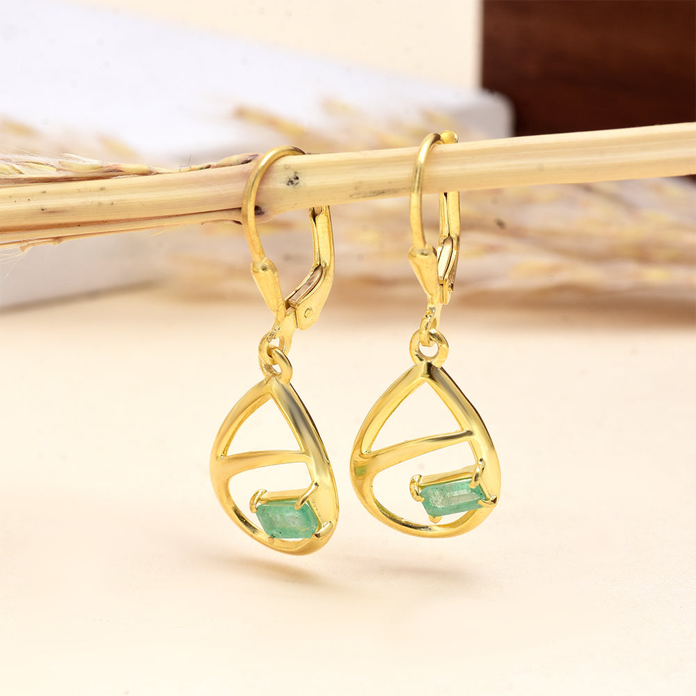 Pendientes de Plata Bañada en Oro con Esmeralda de Brasil 7 