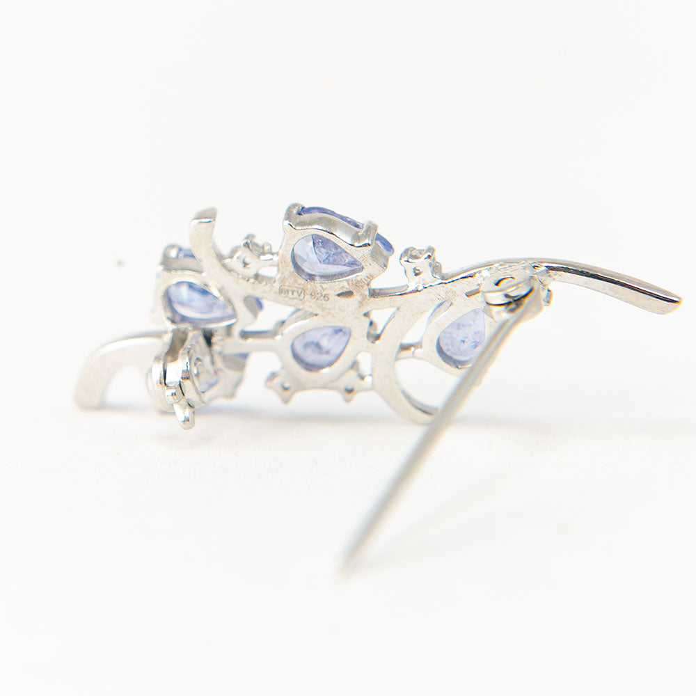 Broche de Plata con Tanzanita AAA y Topacio Blanco 3 