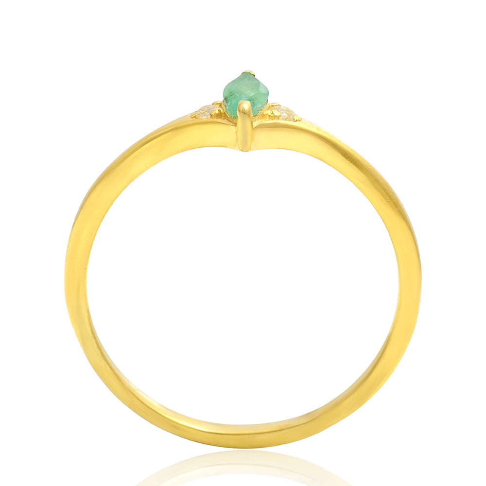 Anillo de Plata Bañada en Oro con Esmeralda de Brasil y Topacio Blanco 3 