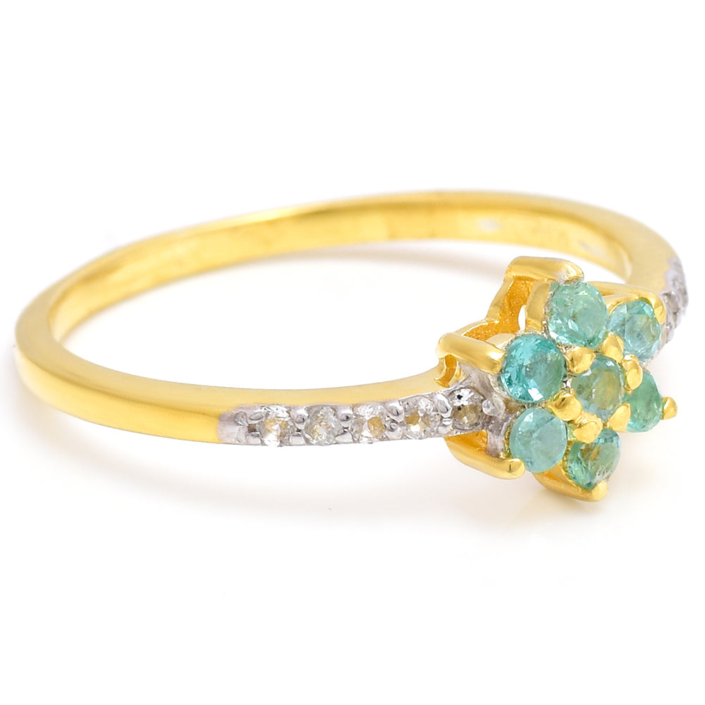 Anillo de Plata Bañada en Oro con Esmeralda de Brasil y Topacio Blanco 6 