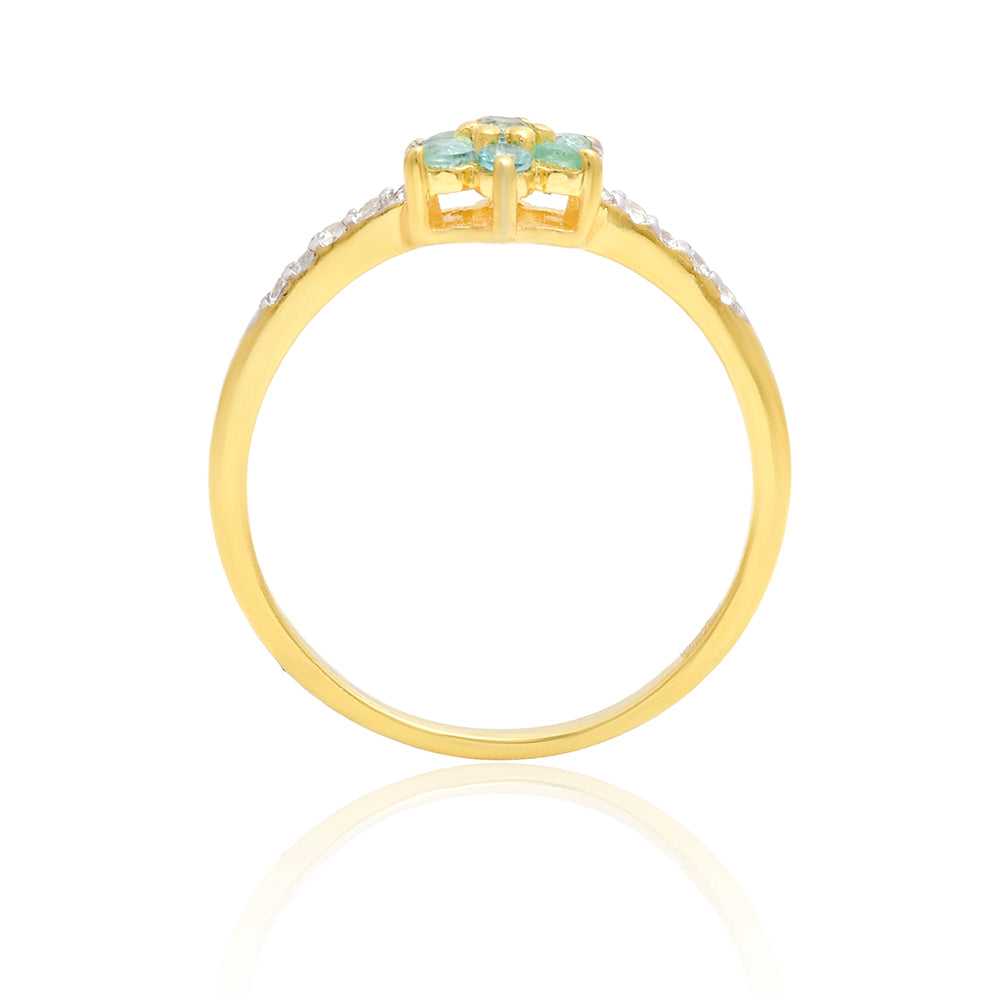 Anillo de Plata Bañada en Oro con Esmeralda de Brasil y Topacio Blanco 7 