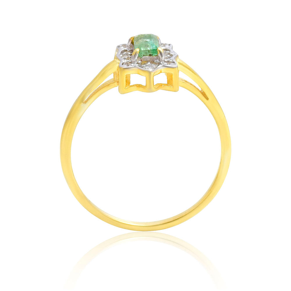 Anillo de Plata Bañada en Oro con Esmeralda de Brasil y Topacio Blanco