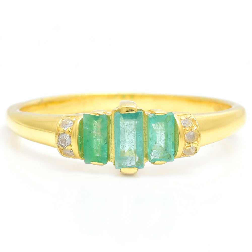Anillo de Plata Bañada en Oro con Esmeralda de Brasil y Topacio Blanco 1 