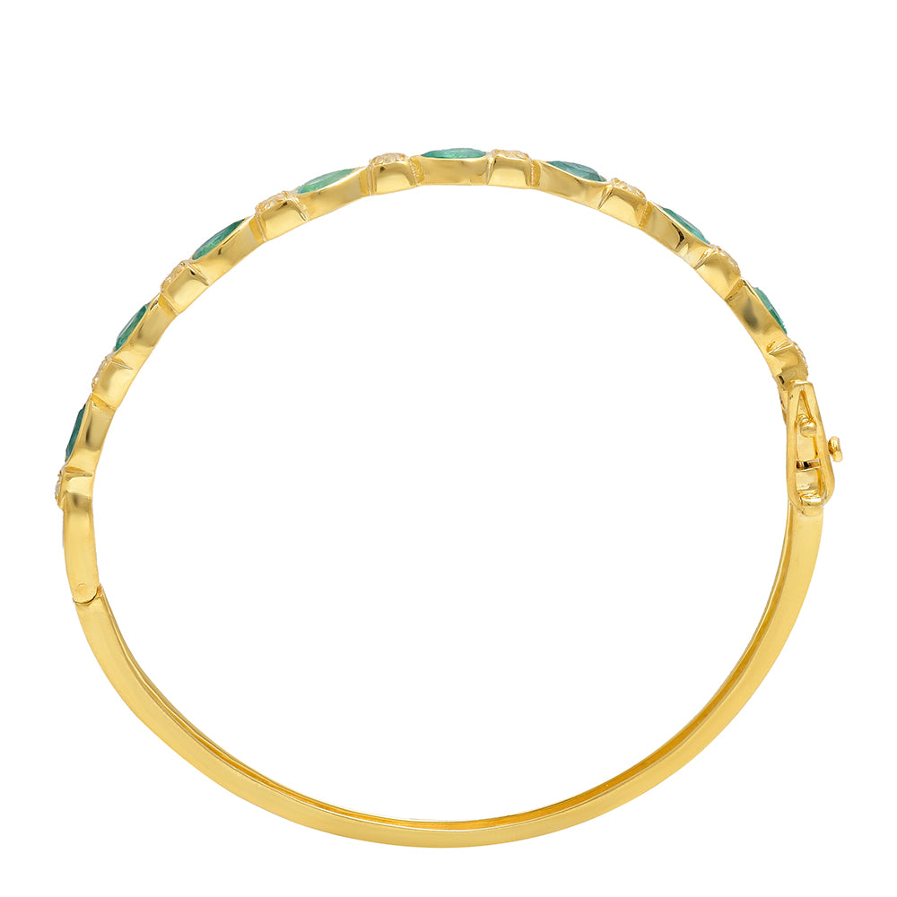 Brazalete de Plata Bañada en Oro con Esmeralda de Brasil y Topacio Blanco 3 