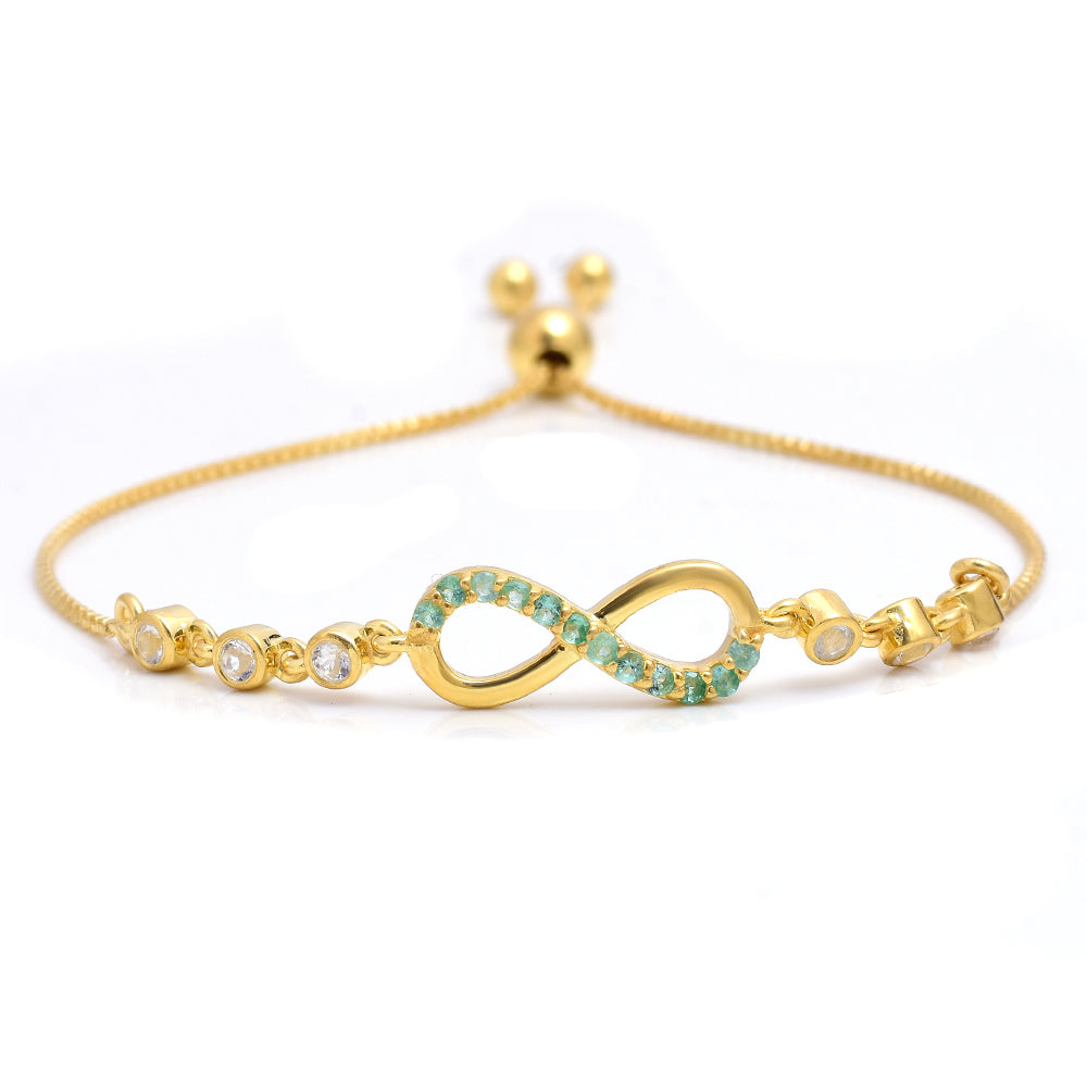 Pulsera de Plata Bañada en Oro con Esmeralda de Brasil y Topacio Blanco 1 