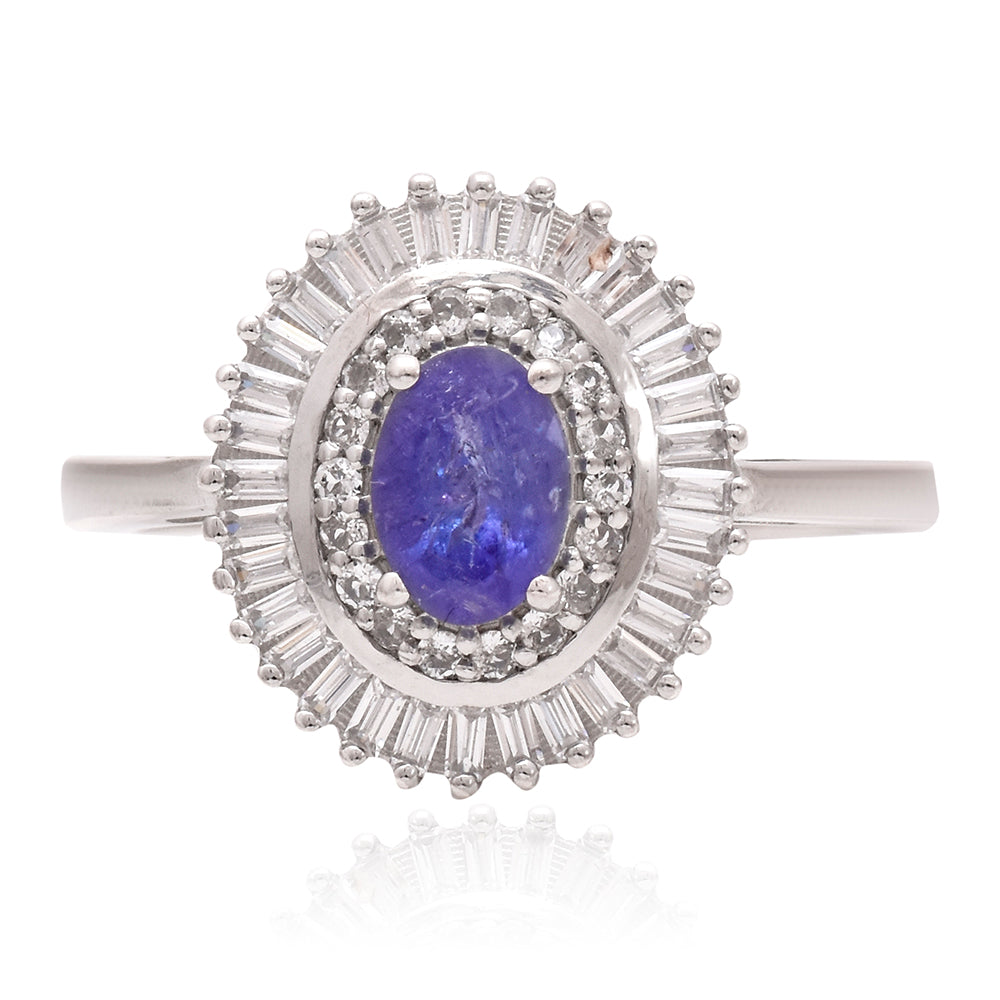 Anillo de Plata con Tanzanita AAA y Topacio Blanco