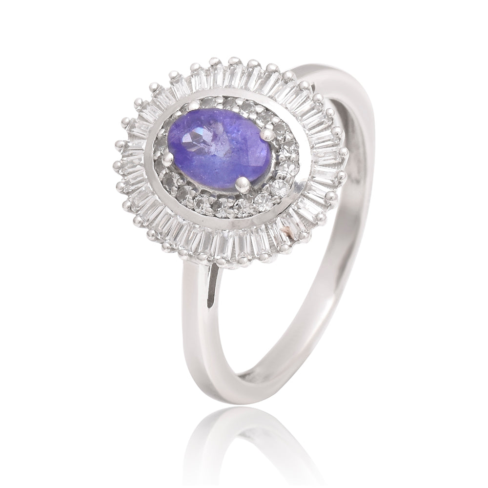 Anillo de Plata con Tanzanita AAA y Topacio Blanco 4 