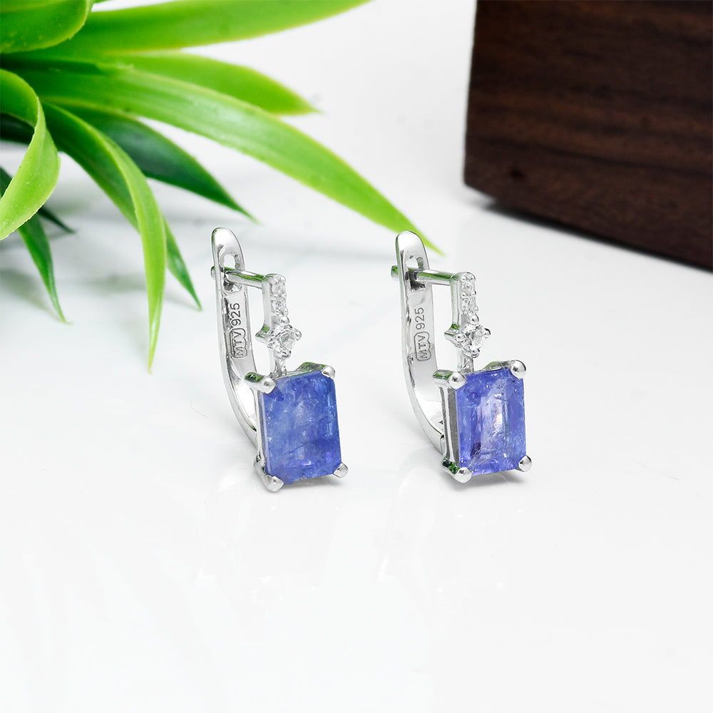 Pendientes de Plata con Tanzanita AAA y Topacio Blanco