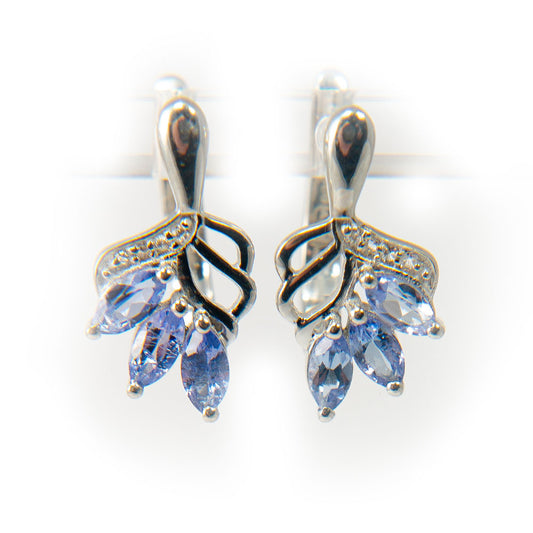 Pendientes de Plata con Tanzanita AAA y Topacio Blanco