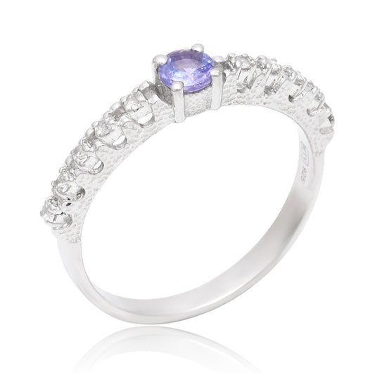 Anillo de Plata con Tanzanita AAA y Topacio Blanco