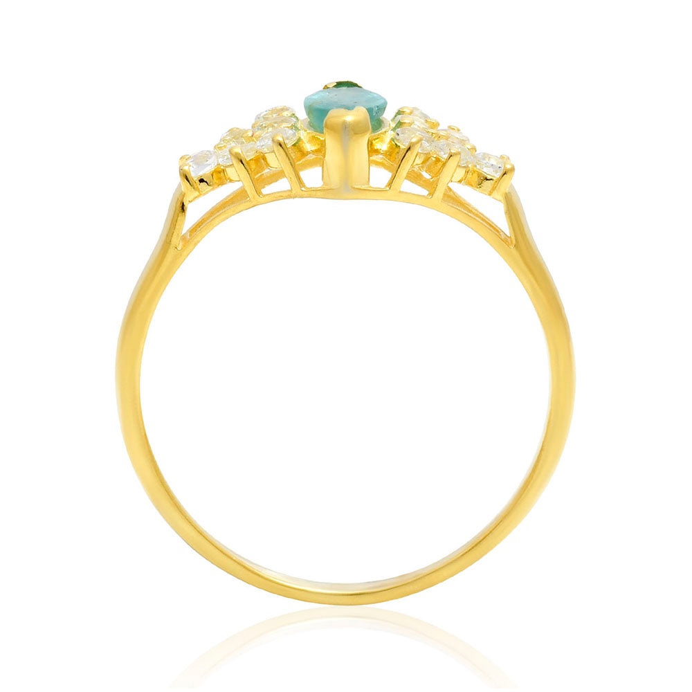 Anillo de Plata Bañada en Oro con Esmeralda de Brasil y Topacio Blanco