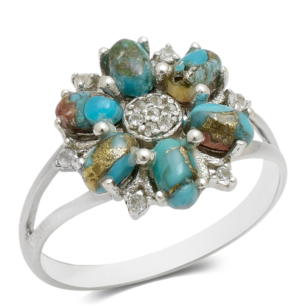 Anillo de Plata con Turquesa Ostra y Topacio Blanco