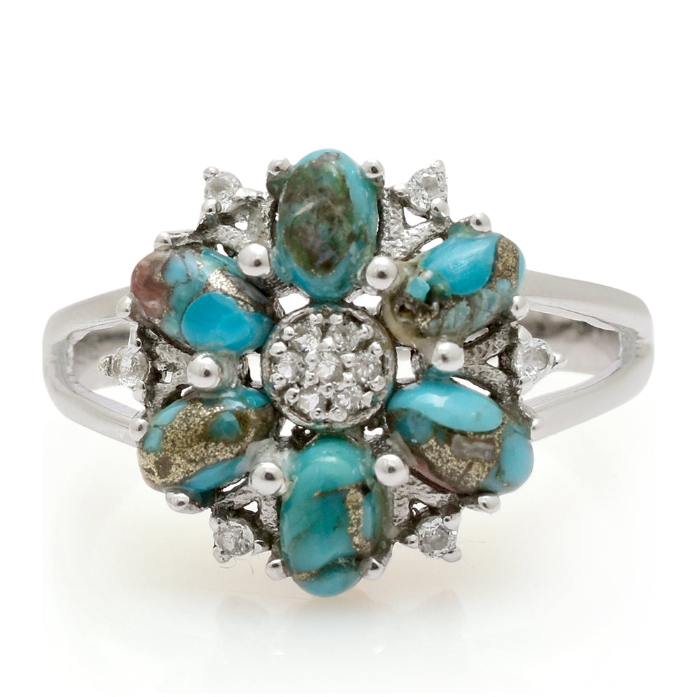 Anillo de Plata con Turquesa Ostra y Topacio Blanco